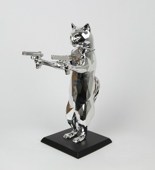 Rebel With The Paws (chrome/ black) by Maxim - Original Sculpture